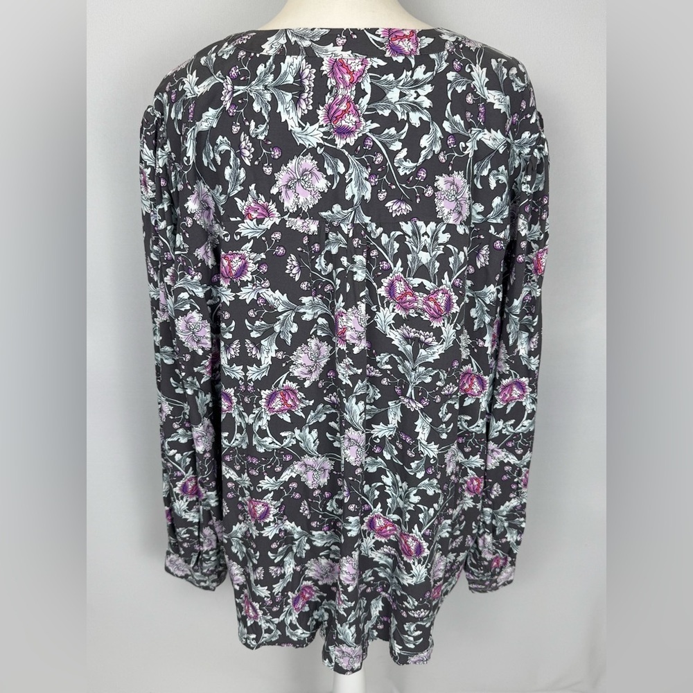 NWT Lane Bryant Peasant Top Tunic Black Purple Floral Balloon Sleeves Sz 24 Boho - Picture 7 of 11